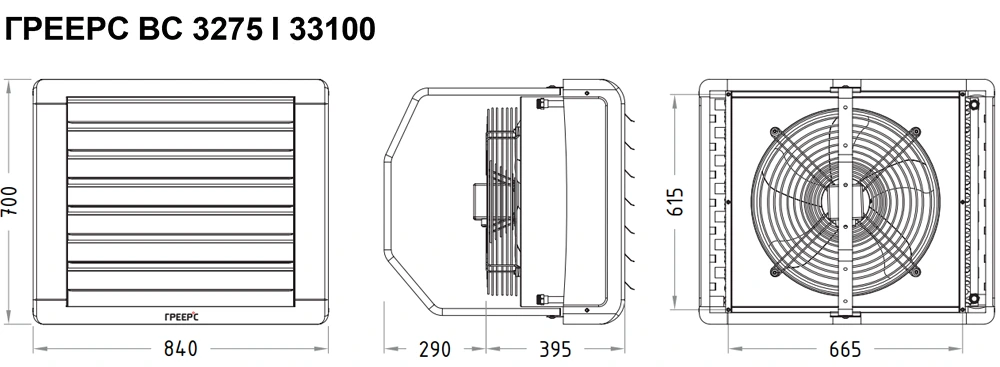 Габариты тепловентиляторов Греерс 3 типоразмер